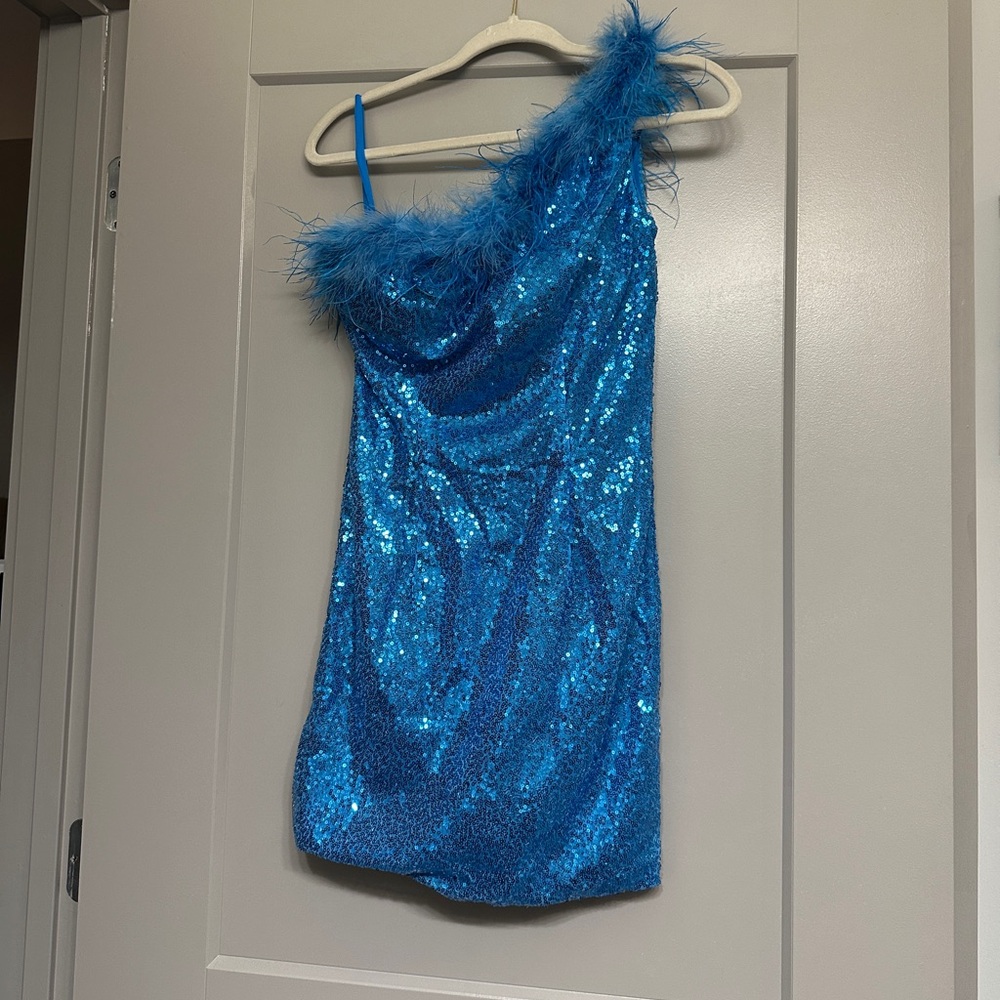 Blue Sequin One-Shoulder Dress